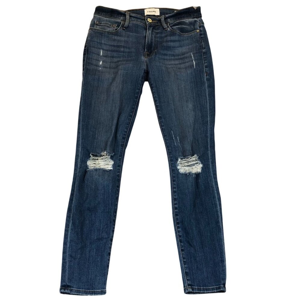 Frame Womens Jeans Size 27 Distressed Skinny Blue Denim Medium Wash Ankle Casual